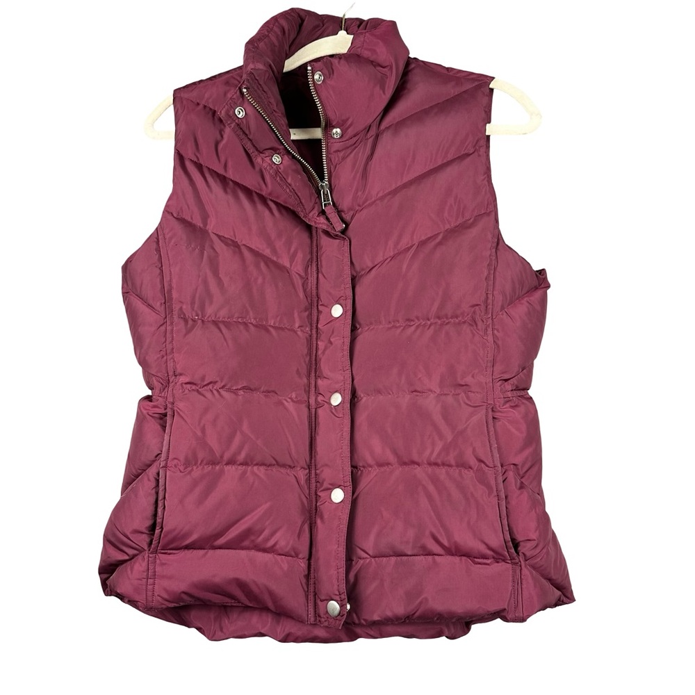 J.Crew Burgundy Down Feather Filled Quilted Puffer Zip & Snap Vest Jacket Size M